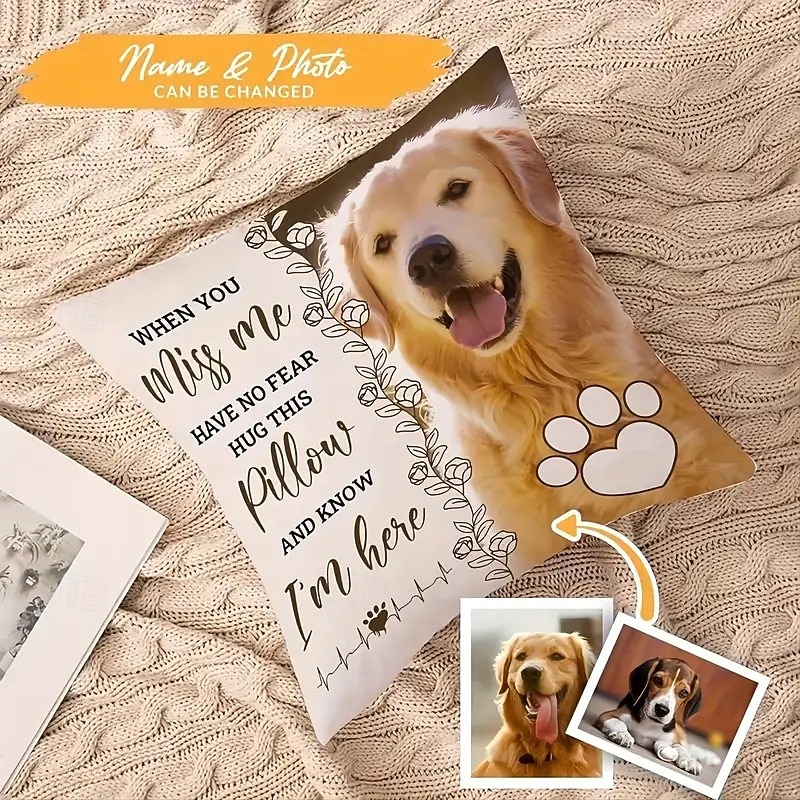 Custom Pet Photo Memorial Pillow Cover Cushion Cover Throw Pillow Sympathy Gift Personalized Memorial Gifts When You Miss Me Hug
