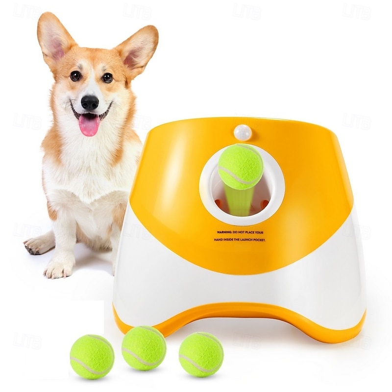Dog Tennis Launcher Automatic Fetch Launcher Pet Dogs Chase Toy Mini Tennis Throwing Pinball Machine Fun Interactive Throw Rechargable Catapult