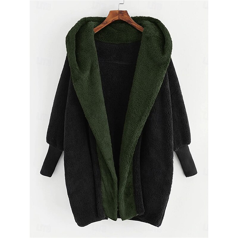 Women's Fleece Jacket Teddy Coat Hoodie Jacket Warm Breathable Fleece Lined Casual Plain Vacation Street Daily Wear Going out Open Front Regular Hoodie Regular Fit Long Sleeve Outerwear White Green4