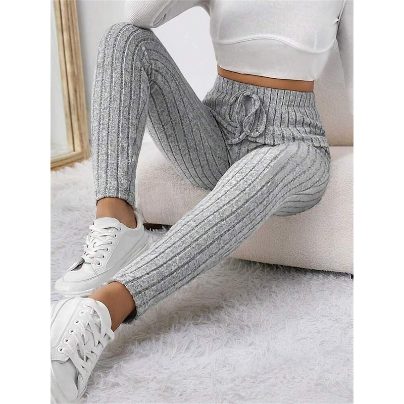 Women's Yoga Pants Fleece Lined Leggings Yoga Leggings Drawstring High Waist Pilates Gym Workout Workout Tights Solid Color Black Light Grey Fleece Fall Winter Sports Activewear Stretchy Slim