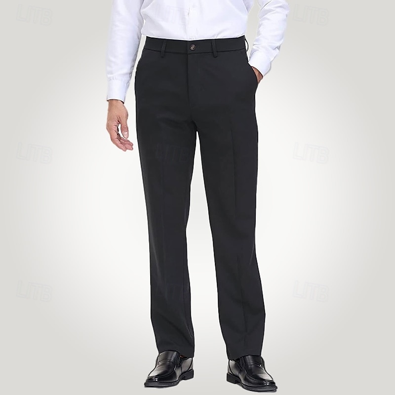 Black Grey Men's Dress Pants Homecoming Long Pants Solid Color Micro-elastic Standard Fit