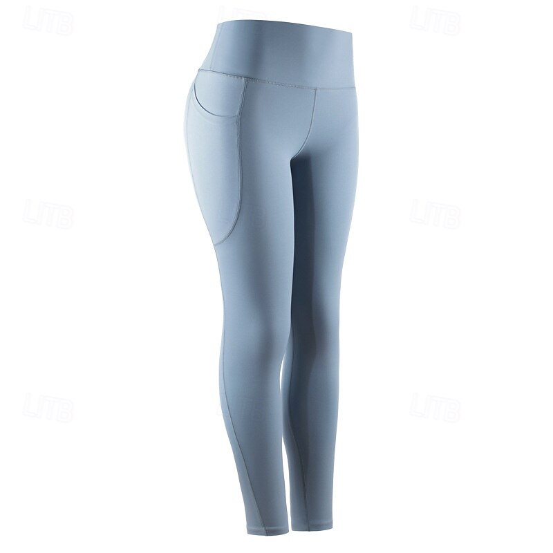 Women's Yoga Pants Yoga Leggings Side Pockets Butt Lift Tummy Control High Waist Pilates Gym Workout Workout Tights Solid Color Black Light Green Light Purple Spandex Fall Sports Activewear Stretchy4
