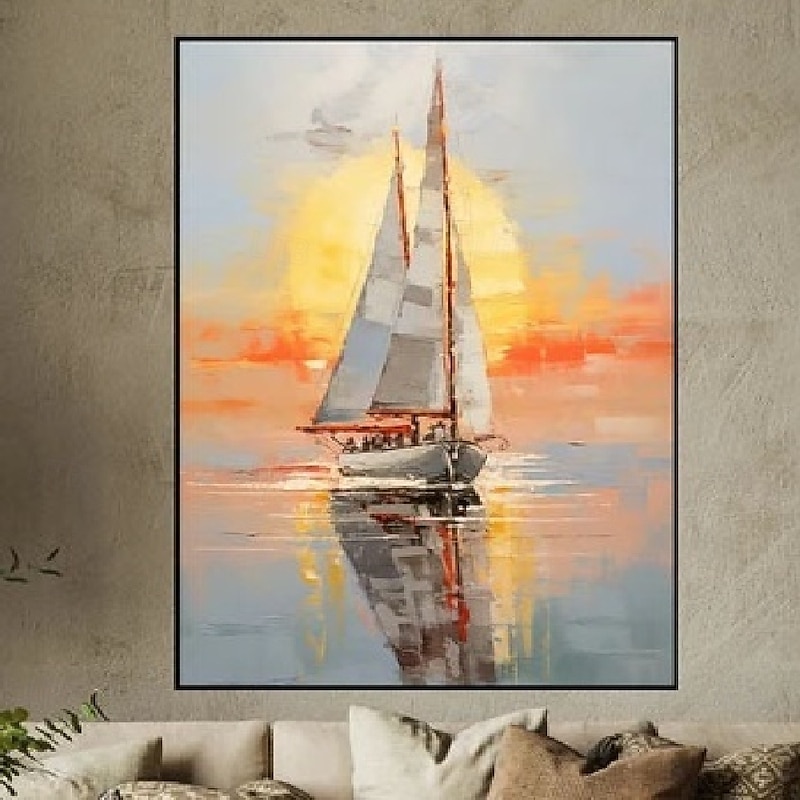 Oil painting handmade Abstract Sailboat Canvas Art paintings handmade Nautical Oil Painting on Canvas Large Sailing Ship paintings Wall Art Modern Seascape Painting for Bedroom office decoration3