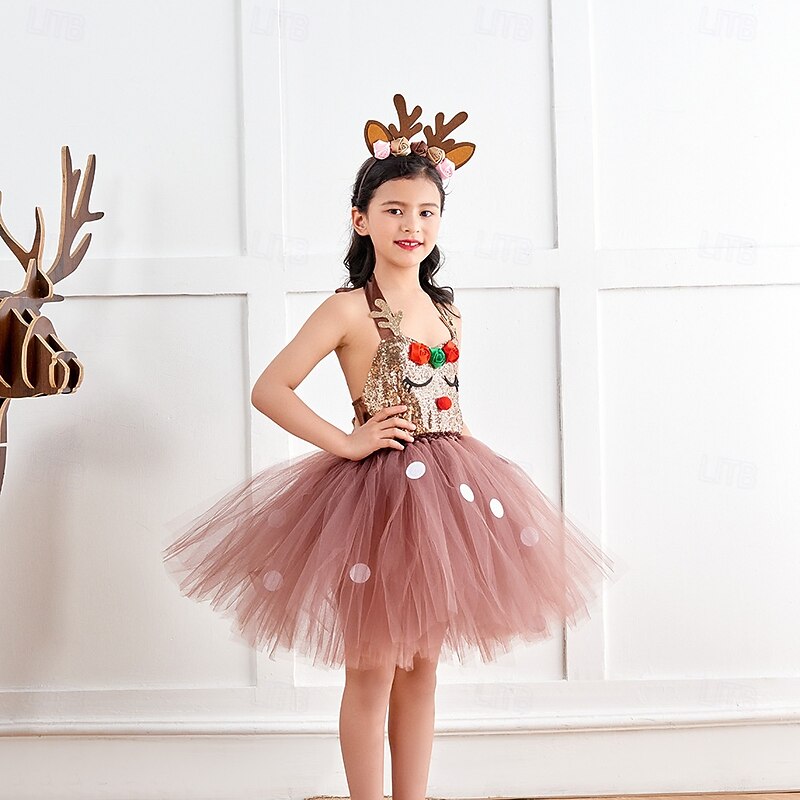 Reindeer Outfits Tutu Santa Suits Girls' Cosplay Costume Kid's Christmas New Year Christmas Eve Christmas Party Dress Headpiece3