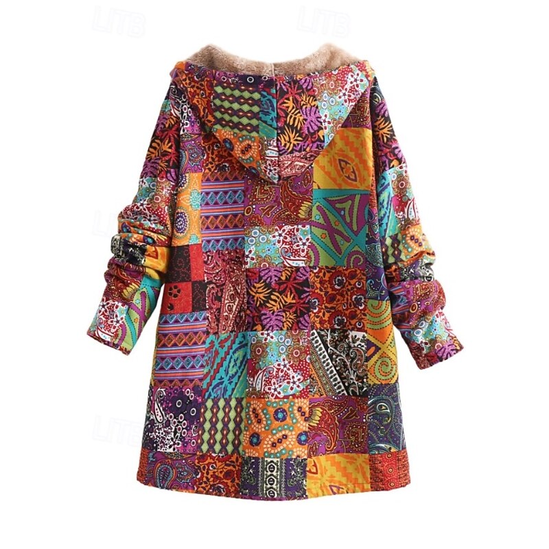 Women's Coat Outdoor Daily Wear Fall Winter Long Coat Loose Fit Thermal Warm Breathable Stylish Casual Jacket Long Sleeve Floral Leaf with Pockets Yellow Pink Blue3