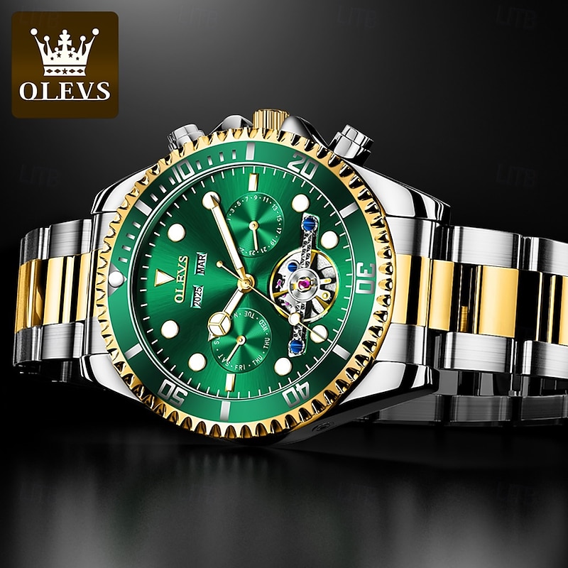 OLEVS Men Mechanical Watch Fashion Casual Wristwatch Automatic Self-winding Luminous Calendar Date Steel Watch3