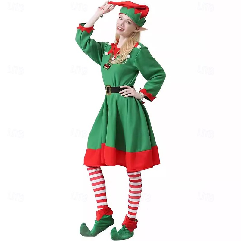 Elf Fancy Christmas Dress Sexy Christmas Costumes Women's Christmas Adults Christmas New Year Christmas Eve Christmas Party Dress Socks Shoes Hat3