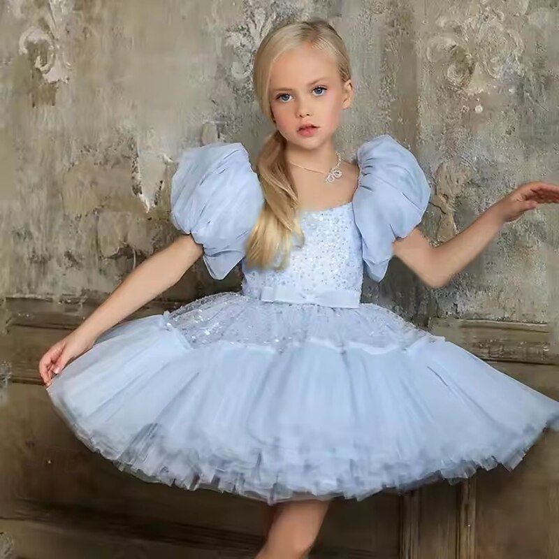 Kids Girls' Party Dress Solid Color Short Sleeve Performance Mesh Princess Sweet Mesh Mid-Calf Sheath Dress Tulle Dress Summer Spring Fall kids Pink Sky Blue Green3