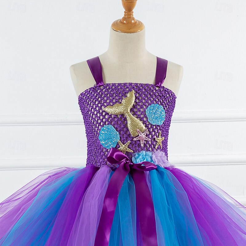 Kids Girls' Cosplay Dress Party Dress Mermaid Sleeveless Performance Birthday Backless Patchwork Beautiful Sweet Polyester Maxi Party Dress Swing Dress A Line Dress Summer 4-12 Years Blue Sky Blue3