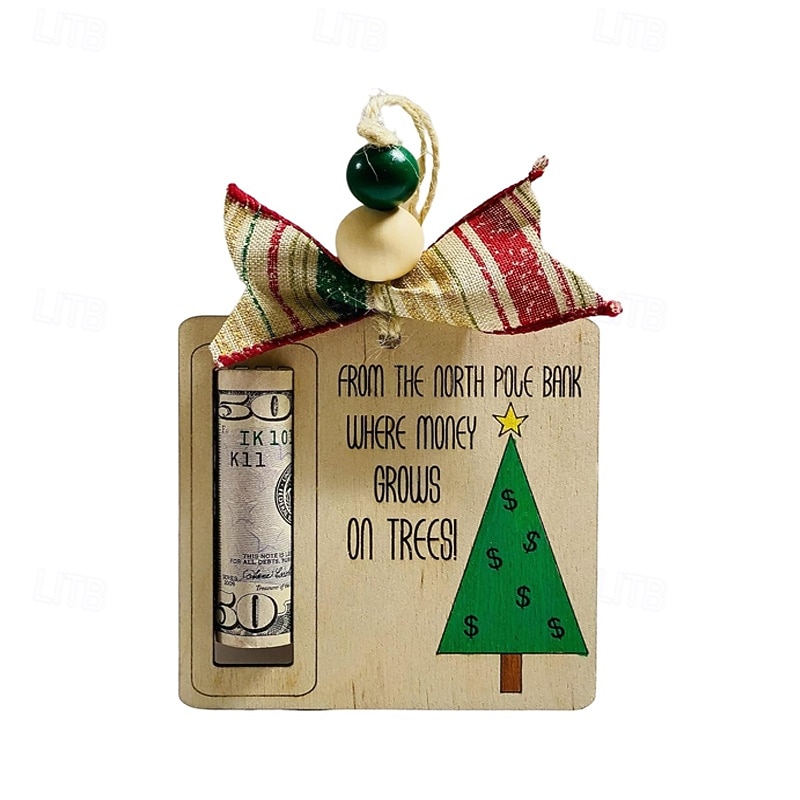 Money Grows On Trees Holder Christmas Ornament - Custom Pine Tree Money Holder Ornaments for Christmas - Cash Holder Wooden Ornament - Money Grown On Tree Hanging for Christmas