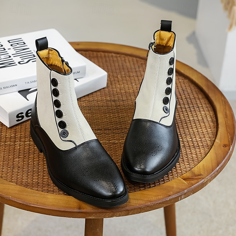 Men's Two-Tone Faux Leather Button Boots – Vintage Victorian Style Ankle Boots for Formal and Casual Occasions 15