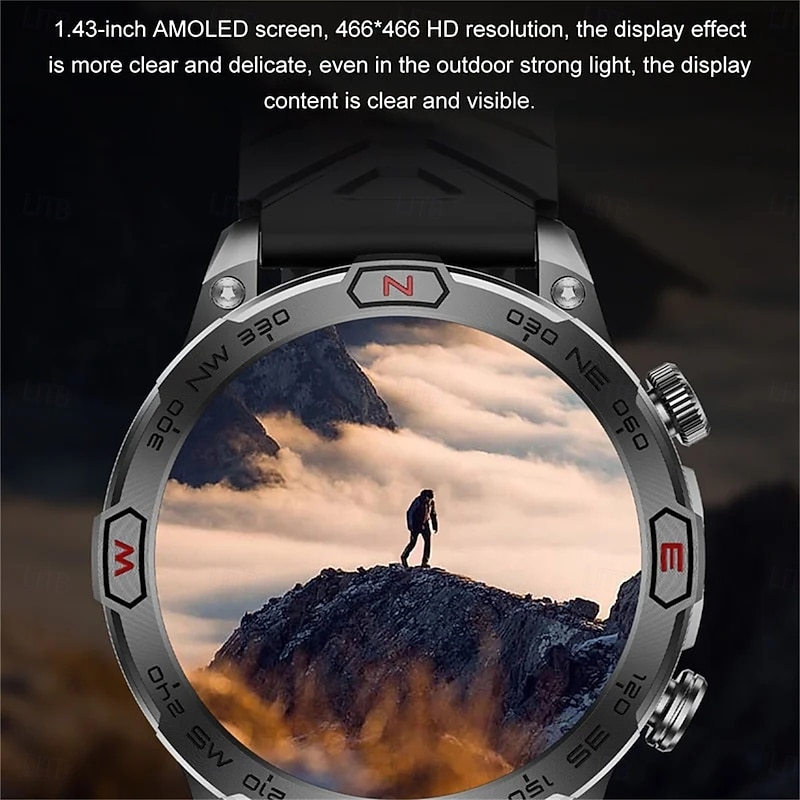 KC86 Smart Watch 1.43 AMOLED Screen 1ATM Waterproof Compass Altitude Barometer LED Flashlight Sports Watch2
