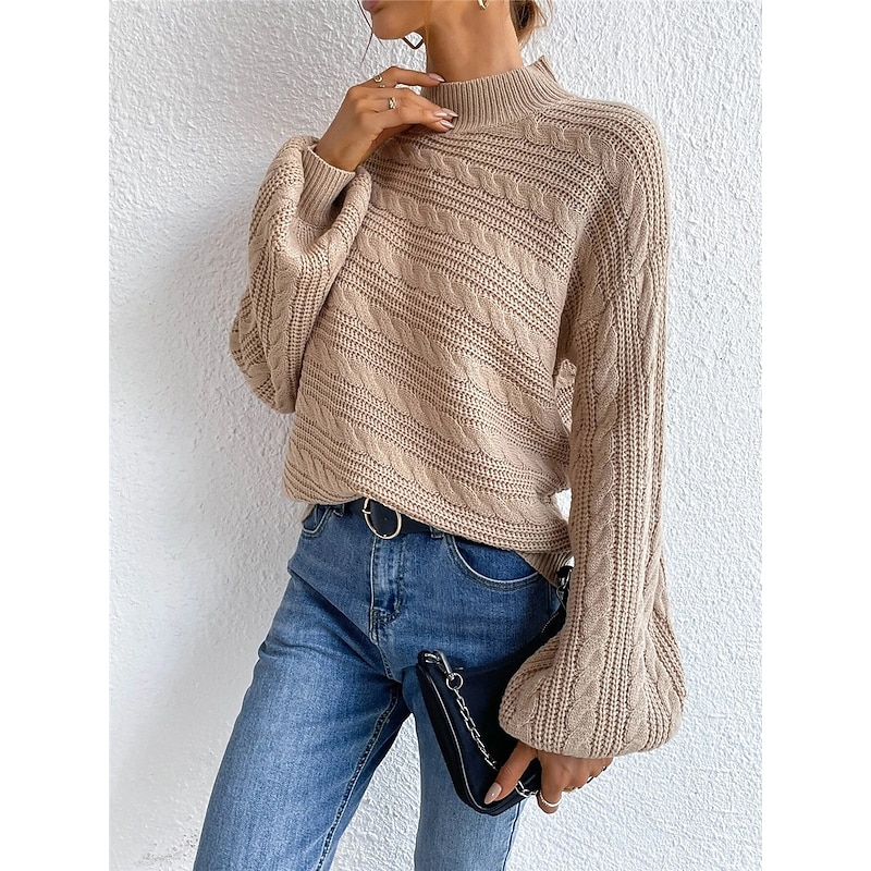 Women's Sweater Pullover Sweater Jumper Casual Soft Pure Color Cable Turtleneck Knitted Long Sleeve Regular Tops Knit Outdoor Daily Weekend Black Green Fall Winter3