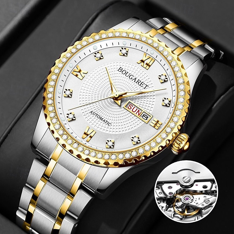 New Fashionable Trendy Hollow Mineral Reinforced Glass Lens Waterproof Night Light Calendar Sunday Display Business Leisure Sports Handsome And Stylish Men'S Watch