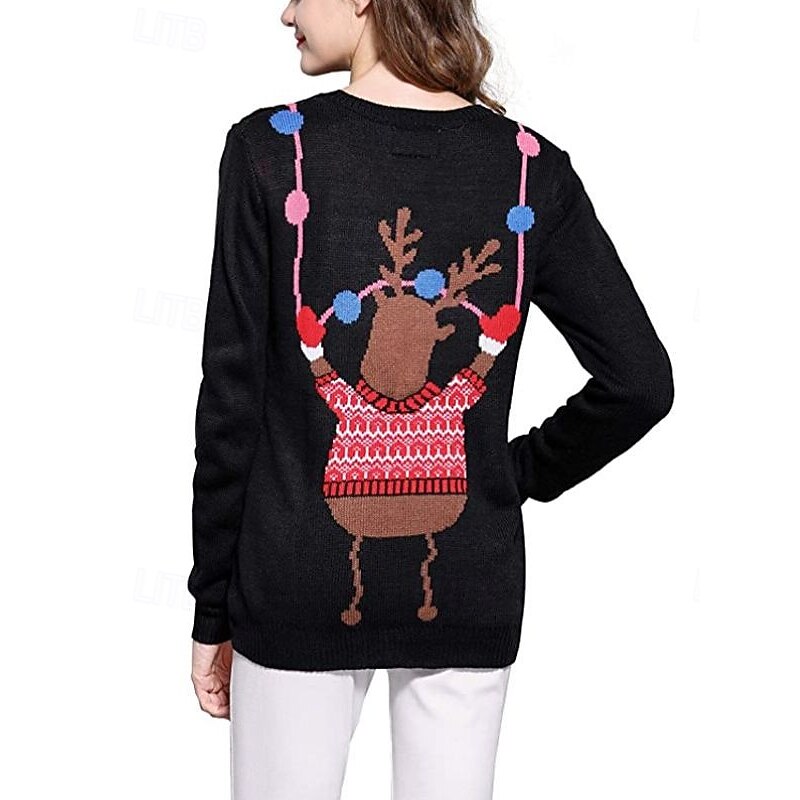 Women's Christmas Sweater Funny Christmas Reindeer Ugly Pullover Snowflake Long Sleeve Sweater Shirt4