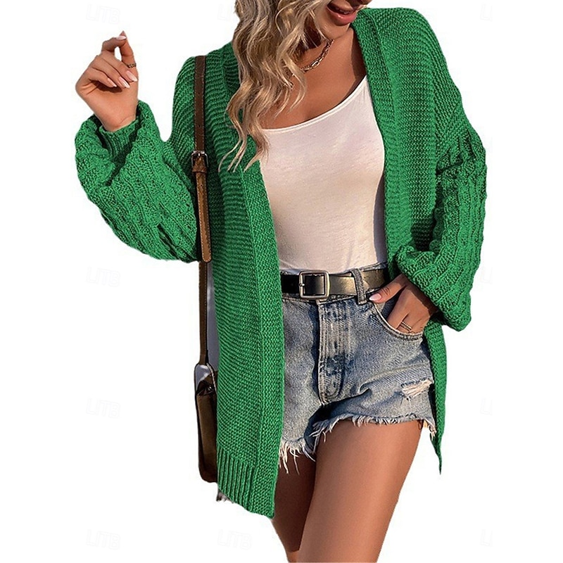 Women's Sweater Cardigan Casual Soft Pure Color Ribbed Open Front Knitted Long Sleeve Regular Tops Knit Outdoor Daily Weekend Black Pink Fall Winter3