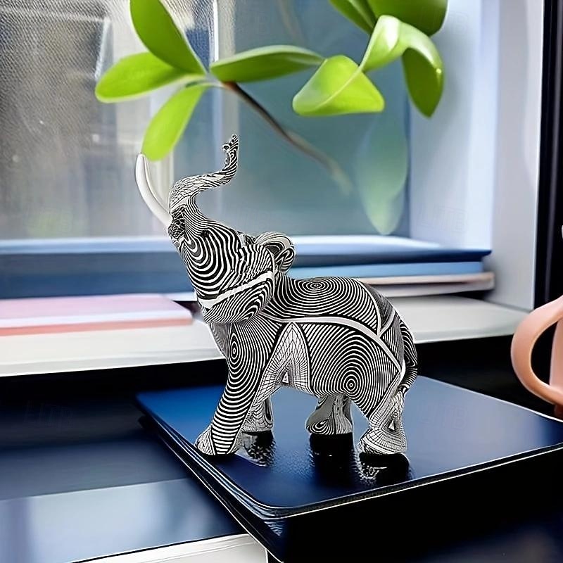 Resin Colorful Elephant Statue, Colorful Art Elephant Sculptures Colorful Elephant Decor Feng Shui Ornament Elephants Animal Sculpture For Kitchen Office Shelf Home Decor, For Home Office Desktop Room3