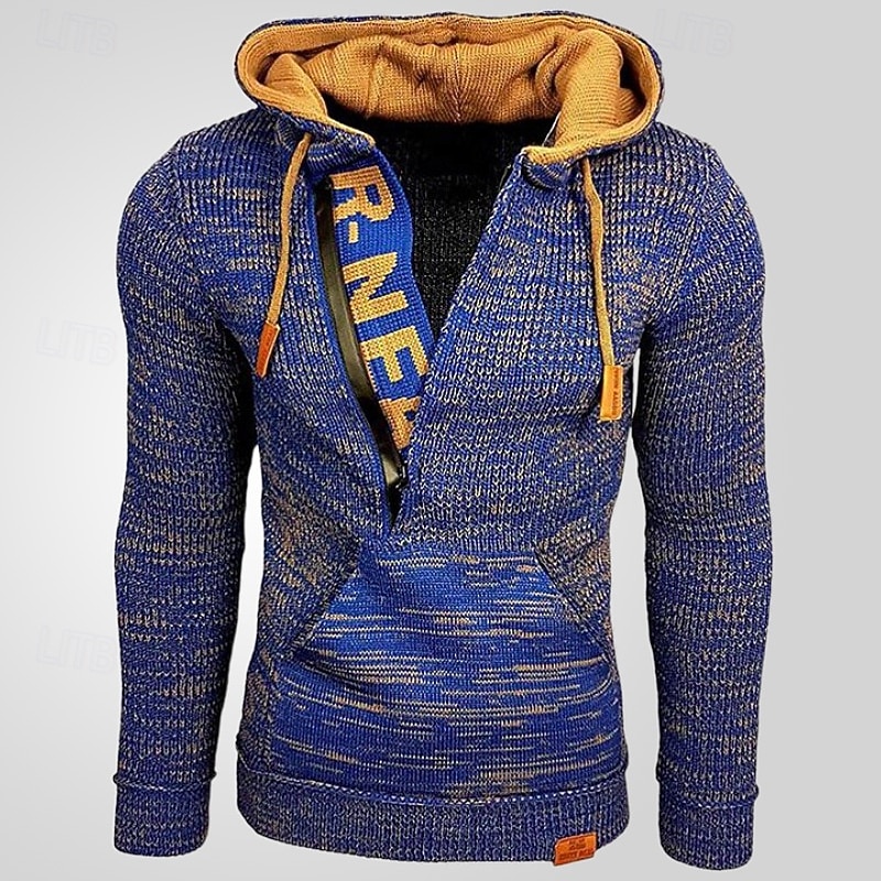 Men's Pullover Sweater Jumper Knit Sweater Ribbed Knit Regular Half Zip Knitted Color Block Hooded Fashion Basic Daily Wear Date Clothing Apparel Fall & Winter Black Yellow S M L4