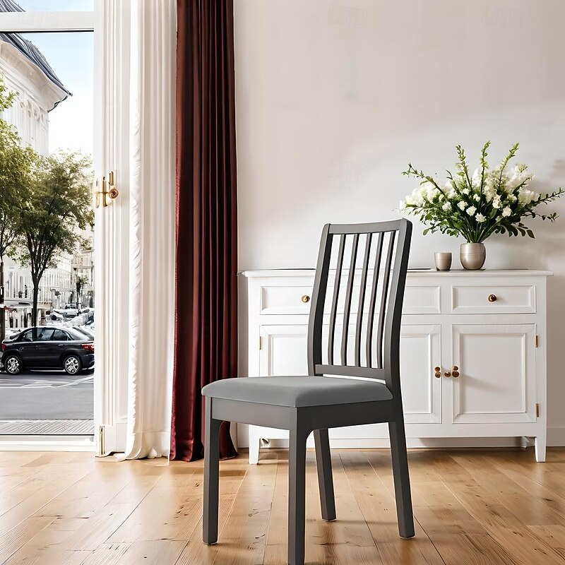 Velvet Seat Covers for Dining Room Burgundy Stretch Fitted Dining Room Upholstered Chair Seat Cushion Cover, Removable Washable Furniture Protector Slipcovers with Ties3