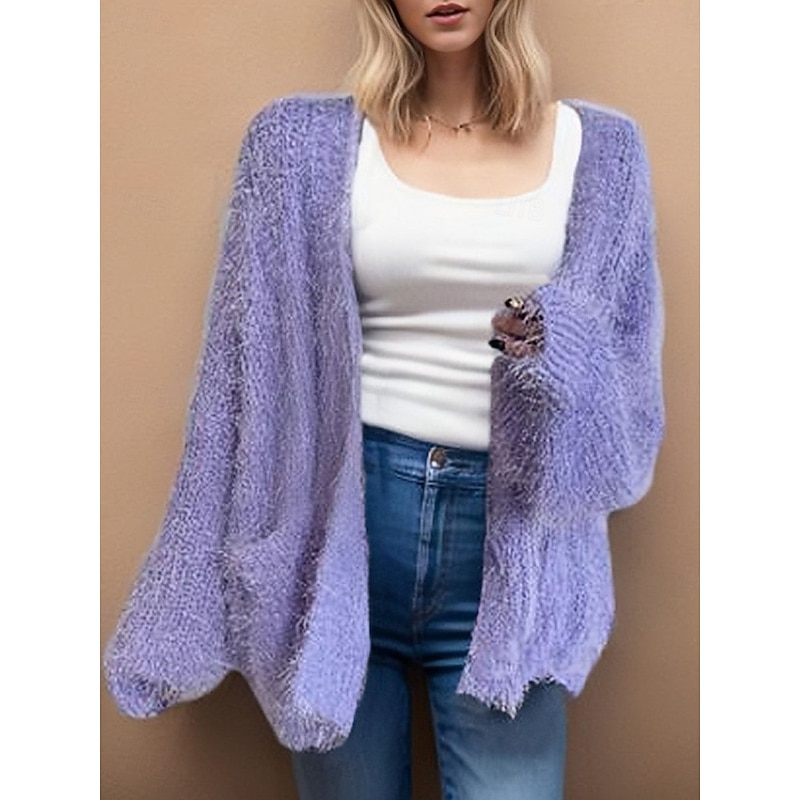 Women's Sweater Cardigan Casual Soft Pure Color Ribbed V Neck Buttons Knitted Long Sleeve Regular Tops Knit Outdoor Daily Weekend White Pink Fall Winter3