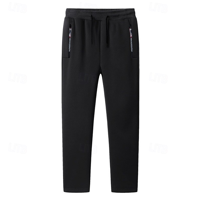 Men's Sherpa Sweatpants Fleece Pants Joggers Winter Pants Drawstring Pocket Elastic Waist Solid Color Warm Casual Daily Running Sports Fashion Black Black Straight Leg Micro-elastic3