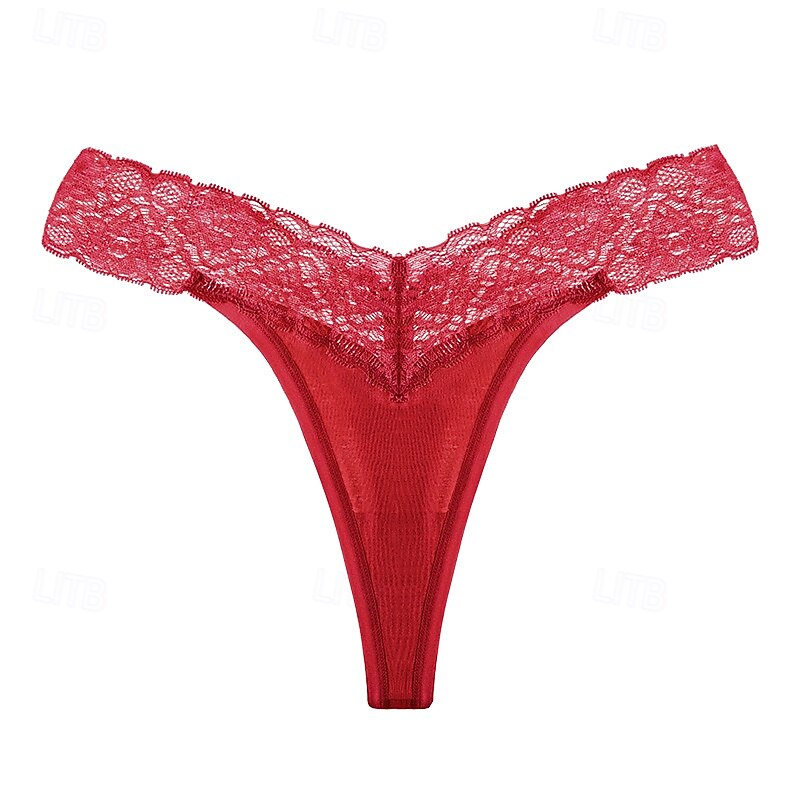 Women's G-strings & Thongs Panties 1 PC Underwear Romantic Sexy Lace Lace Pure Color Cotton Low Waist Petite Super Sexy Black Pink Wine XS S M Home Outfits3