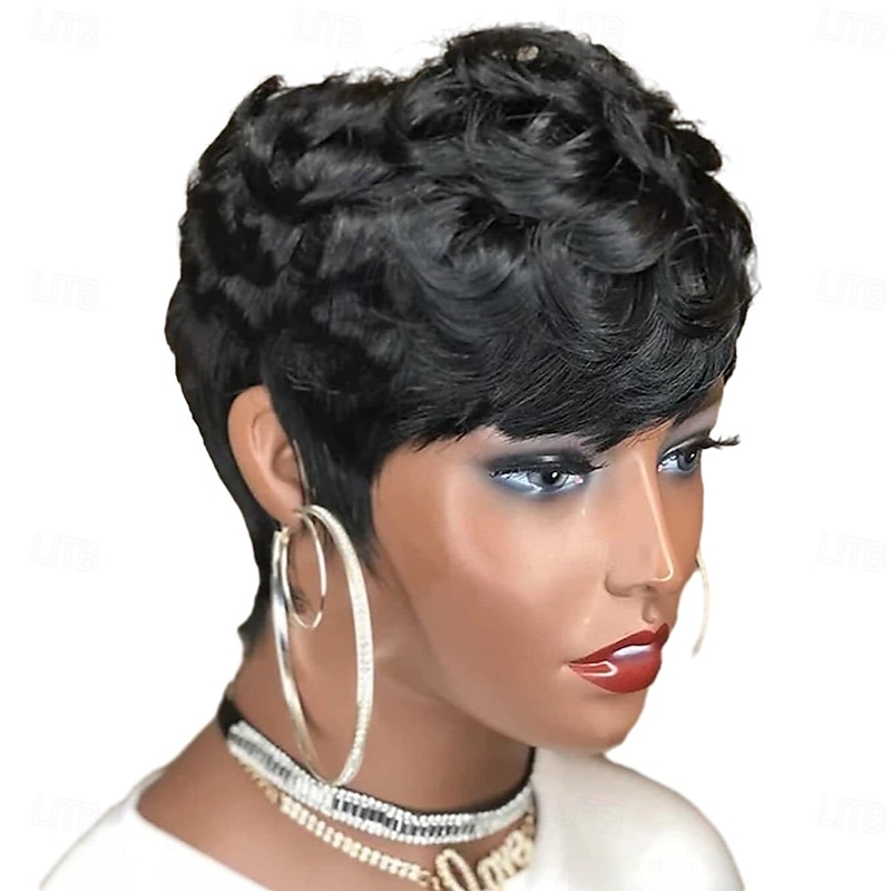 Pixie Wig Short Layered Natural Synthetic Wig with Bangs Short Black  Pixie Cut Hair Wigs For Women Short Wigs For Black Women2