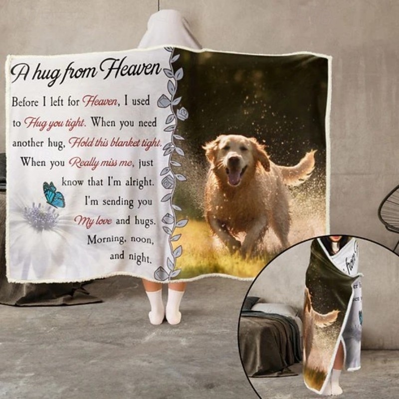 Memorial Blanket A Hug From Heaven - Personalized Photo Wearable Hooded Blanket Pet Memorial