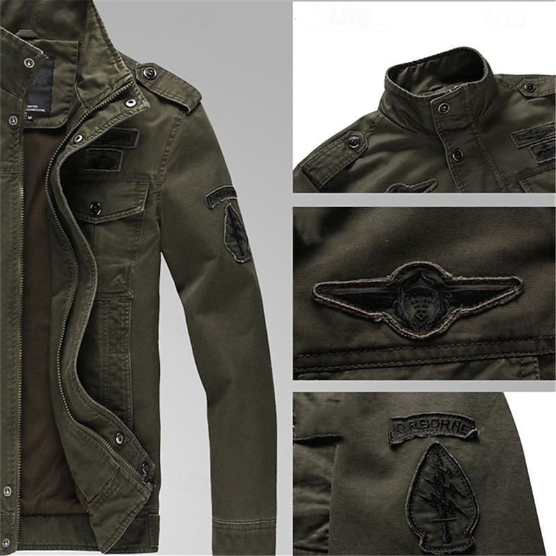 Men's Bomber Jacket Varsity Jacket Tactical Jacket Casual Wearable Multi Pocket Spring Fall Winter Military Military Style Stand Collar Regular Cotton Black Khaki Army Green Jacket2