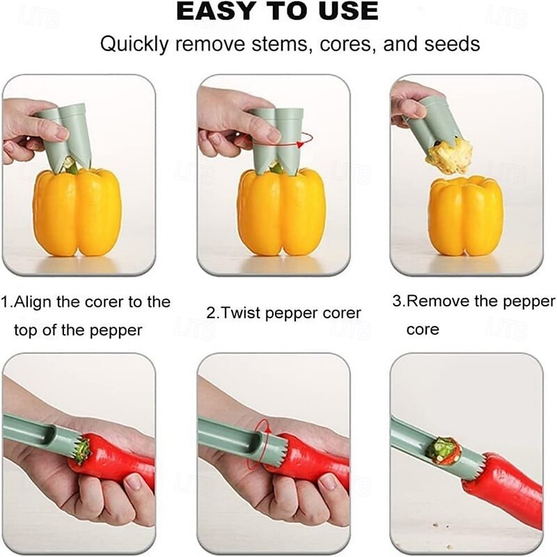 Pepper Seed Core Remover, ABS Plastic Chili Seed Extractor, Tiger Skin Green Pepper De-Core Tool, Kitchen Gadget for Home Use, Fruit and Vegetable Core Extractor4