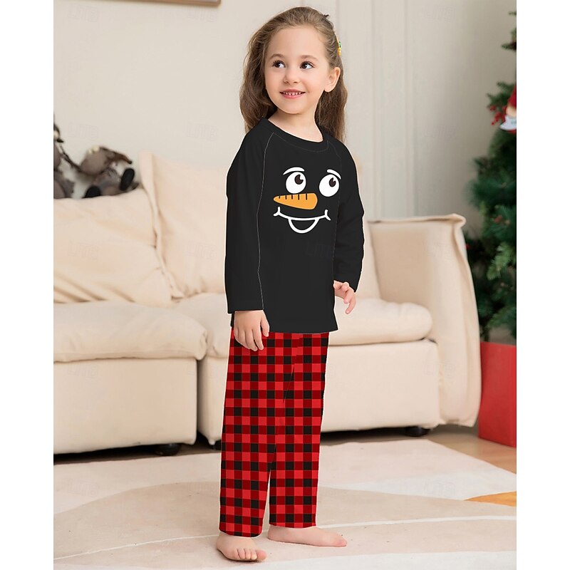 Snowman Family Christmas Pajamas Nightwear Men's Women's Boys' Girls' Family Matching Outfits Sweet Plaid Pattern Adults Kid's Christmas New Year Christmas Eve Christmas Vacation Home Wear Top Pants4