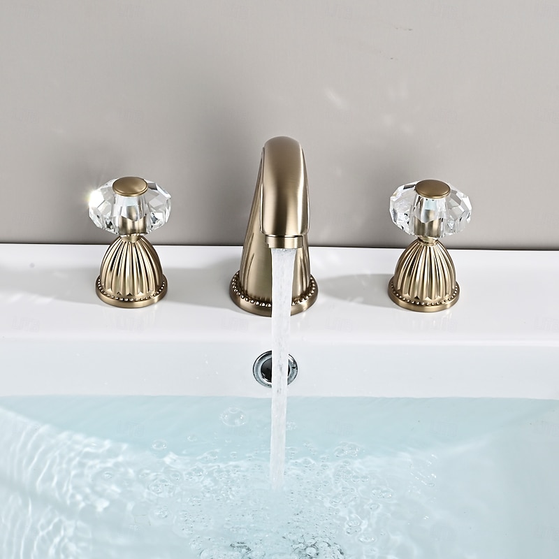Basin Faucet Antique Bronze Bathroom Sink Faucet 3 Hole Widespread Gold Basin Mixer Hot and Cold Water Tap2