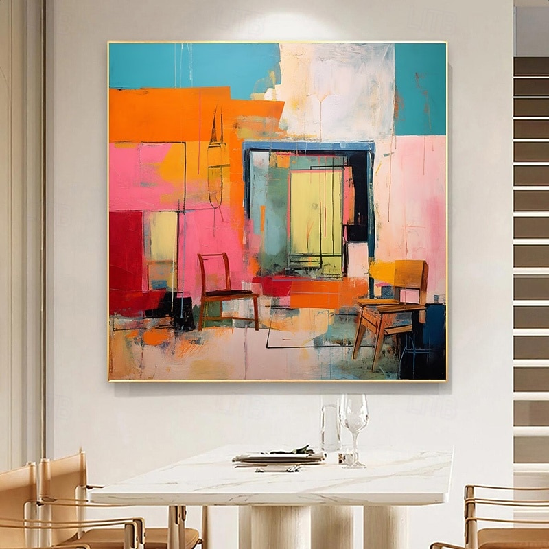 Handpainted Colorful Abstract Painting Minimalist Vintage Interior Painting Multicolor Abstract Art Modern Home Wall Decor Stretched Frame Ready to Hang or Unframed