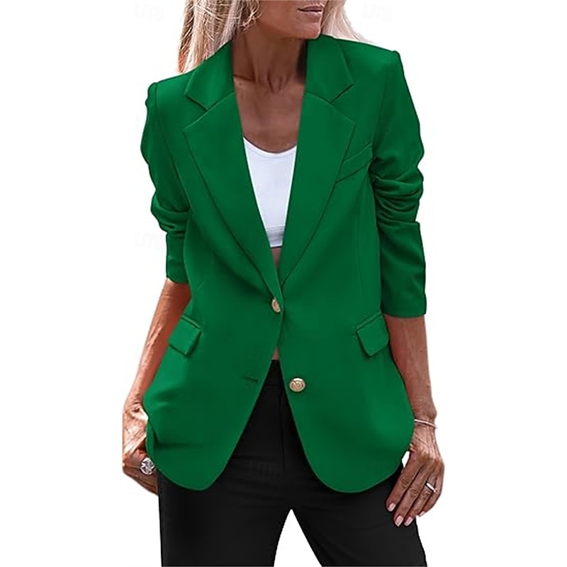 Women's Blazer Button Solid Color Casual / Daily Simple Regular Fit Outerwear Long Sleeve Winter Black S 8