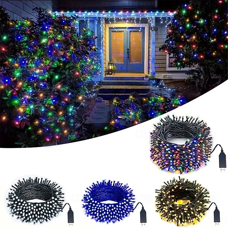 10M 100 LEDs String Lights, 5V USB Powered Christmas String Lights Warm White, White, Blue, Waterproof for Christmas, Home, Garden & Yard Decoration USB UK EU US 1 Set