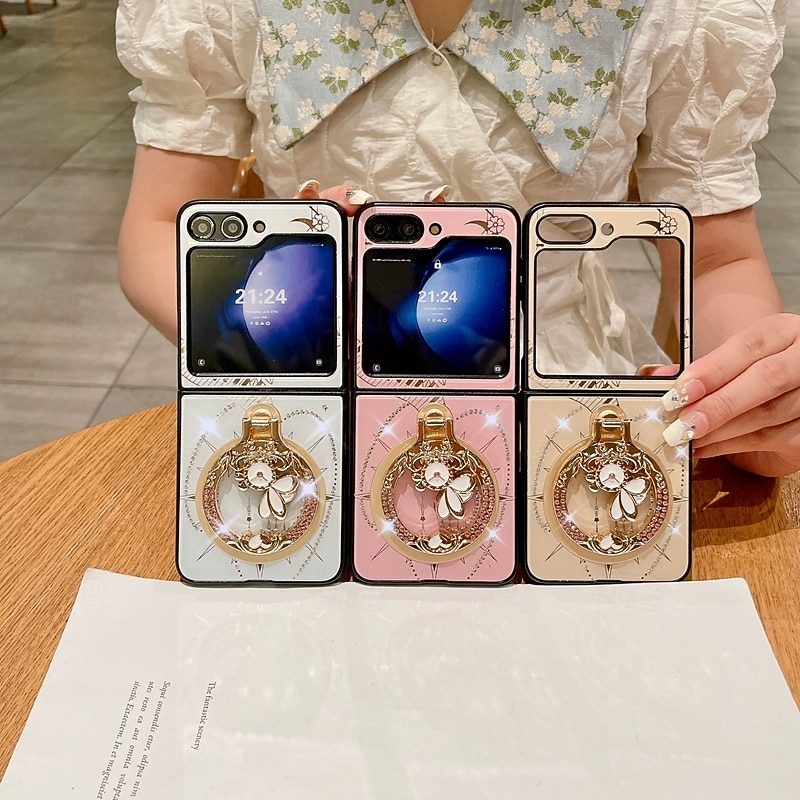 Phone Case For Z Flip 7 Z Flip 6 Z Flip 5 Z Flip 4 Z Flip 3 Back Cover with Stand Holder Magnetic Support Wireless Charging Retro TPU PC