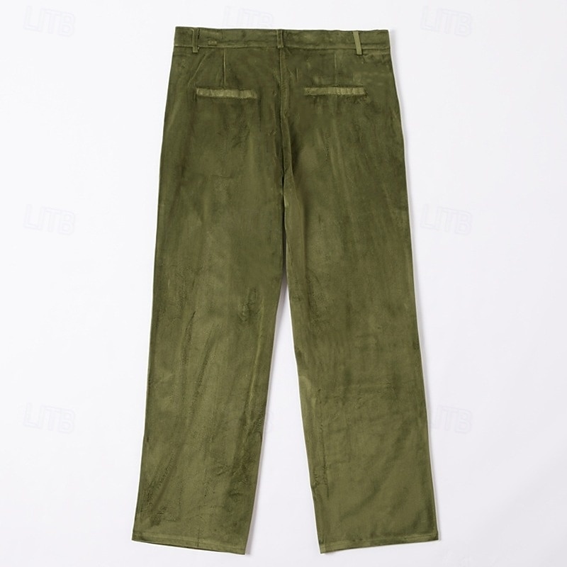 Men's Trousers Dress Pants Velvet Pants Front Pocket Straight Leg Plain Comfort Full Length Outdoor Business Daily Fashion Smart Casual Green Inelastic3