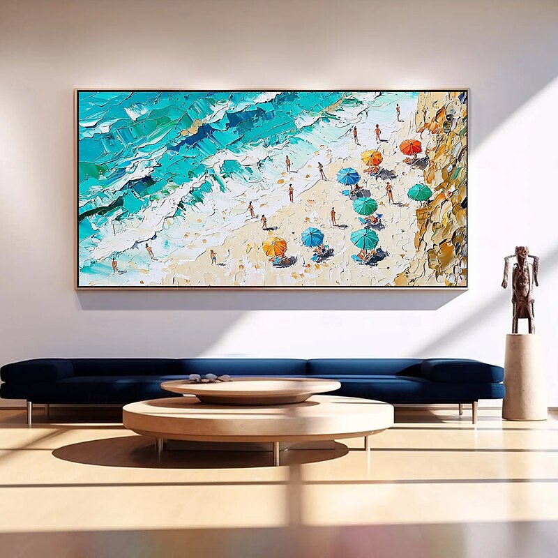 Handmade Original Summer Beach Oil Painting On Canvas Abstract Beach Party Wall Art for Home Decor With Stretched Frame/Without Inner Frame Painting3