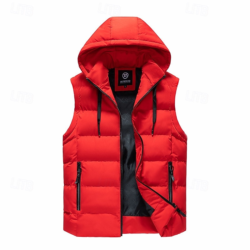 Men's Puffer Vest Padded Vest Gilet Quilted Vest Daily Date Vacation Fashion Casual Fall & Winter Pocket Polyester Warm Comfortable Plain Zipper Hooded Regular Fit Black Yellow Red Green Vest