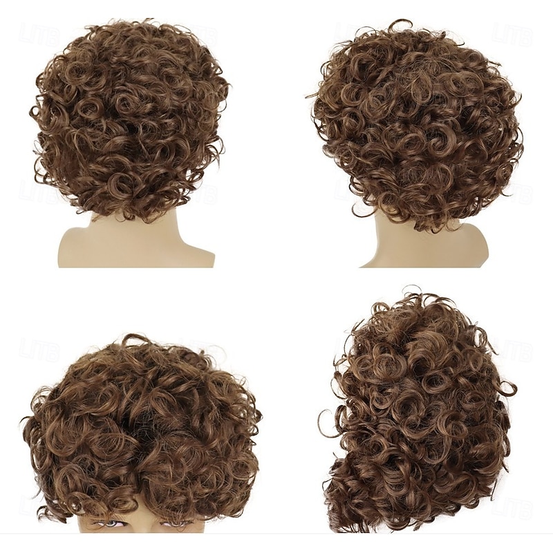Synthetic Wig Curly With Bangs Wig Short Brown Synthetic Hair Women's Brown
