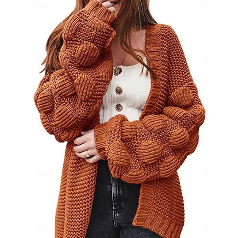 Women's Sweater Cardigan Casual Soft Pure Color Ribbed Open Front Knitted Long Sleeve Long Tops Knit Outdoor Daily Weekend Orange Green Fall Winter2