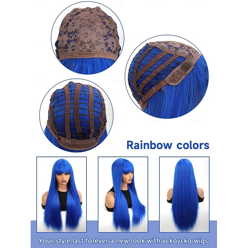 Long Straight Wig with Bangs Natural Hair Fiber Synthetic Wig for Women and Girls Perfect for Christmas Parties and Cosplay3