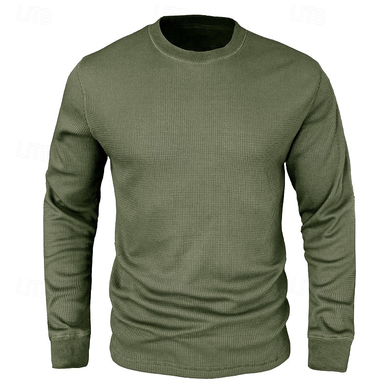Men's Waffle Shirt T Shirt Tee Top Long Sleeve Shirt Long Sleeve Crew Neck Spring &  Fall Fashion Designer Basic Warm Vacation Casual Daily Green Top Tee for Men3