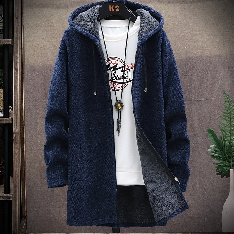 Men's Cardigan Sweater Zip Sweater Knit Sweater Ribbed Knit Tunic Patchwork Pocket Plain Hooded Fashion Classic Daily Wear Date Clothing Apparel Fall & Winter Black Burgundy L XL 2XL4