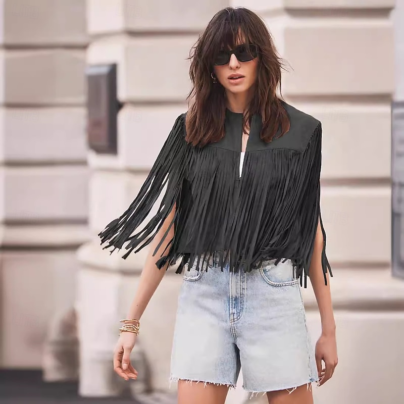 Retro Vintage Western 1970s Suede Vest Hippie Cowgirl Tassel Fringe Fancy Dress Women's Masquerade Pride Parade Pride Month Adults' Top Fall & Winter2