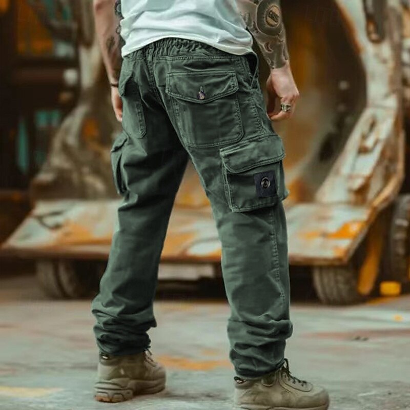 Men's Cargo Pants Cargo Trousers Tactical Pants Trousers Casual Pants Drawstring Elastic Waist Straight Leg Plain Comfort Soft Full Length Outdoor Casual Daily Fashion Streetwear Black Green