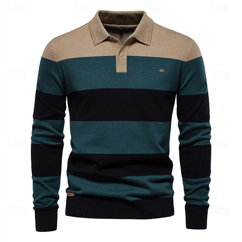 Men's Knit Color Block Half Zip Knitwear Elegant Christmas Gifts Home Clothing Apparel Fall Winter Navy Blue Orange S M L