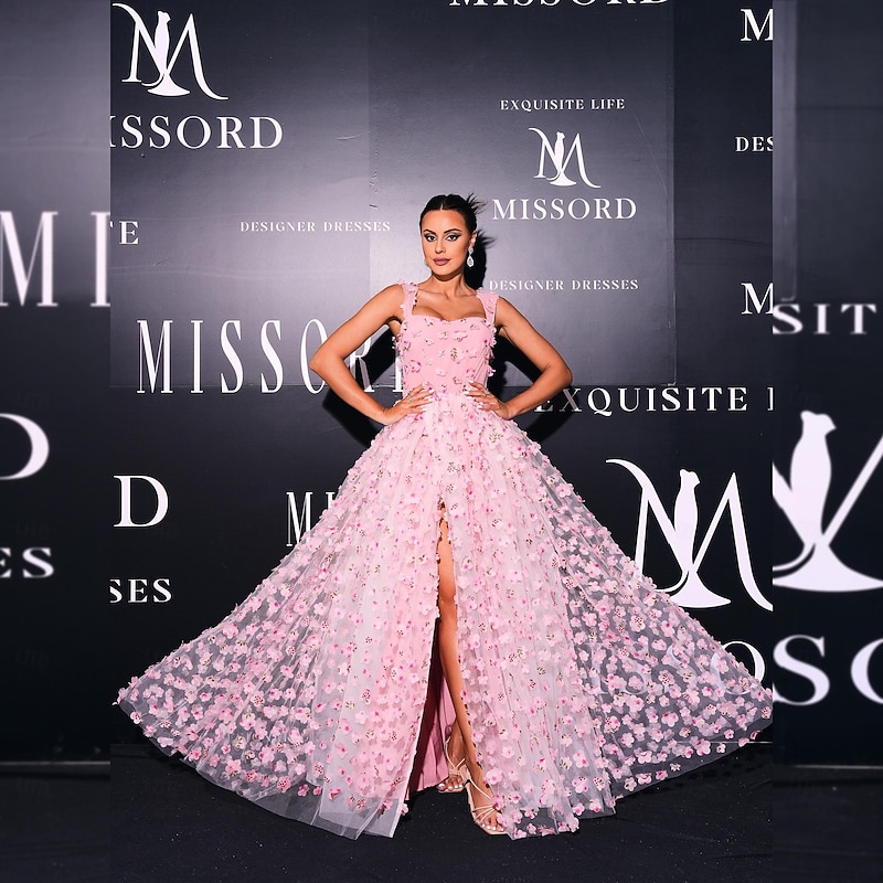 Floral A-Line Prom Dresses Vintage Dress Formal Floor Length Sleeveless Square Neck Tulle with Slit Appliques4