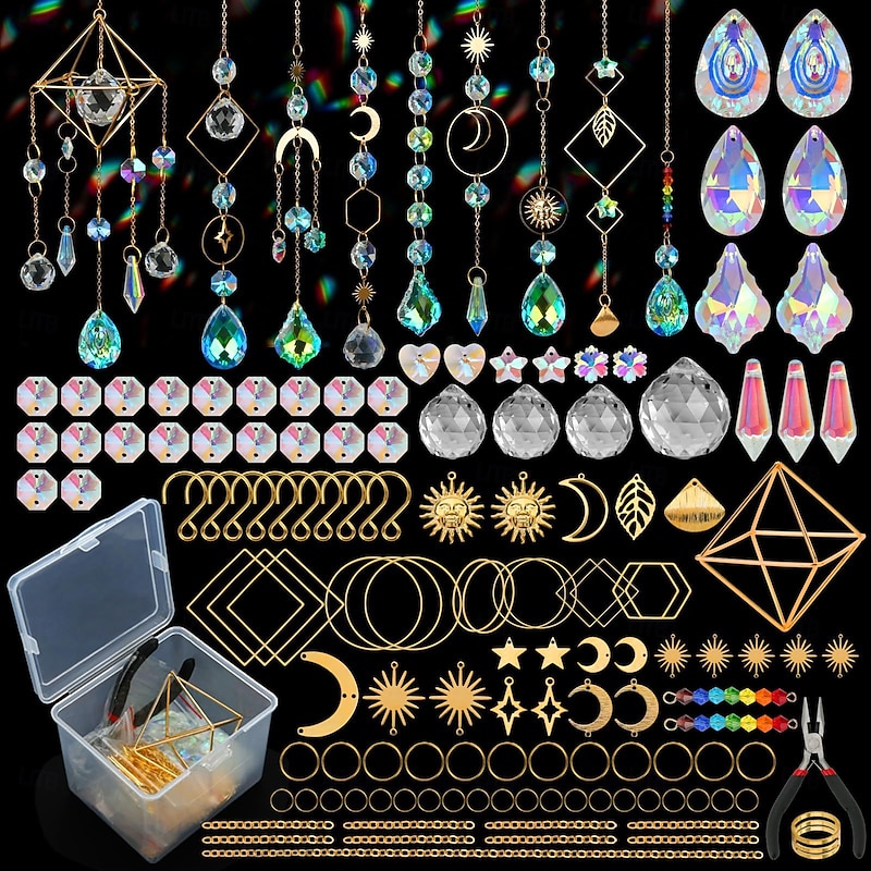 DIY Suncatchers 400 pcs Sun Catchers Making Supplies Kit Art and Crafts for Adults Prism Hanging Decorative Suncatcher with Crystals Rainbow Maker for Christmas Gifts Indoor Windows Office Home Deco