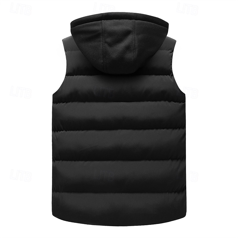 Men's Puffer Vest Hoodie Vest Quilted Vest Daily Date Vacation Fashion Casual Fall & Winter Pocket Polyester Warm Comfortable Solid Color Zipper Hooded Regular Fit Black Army Green Gray Vest2